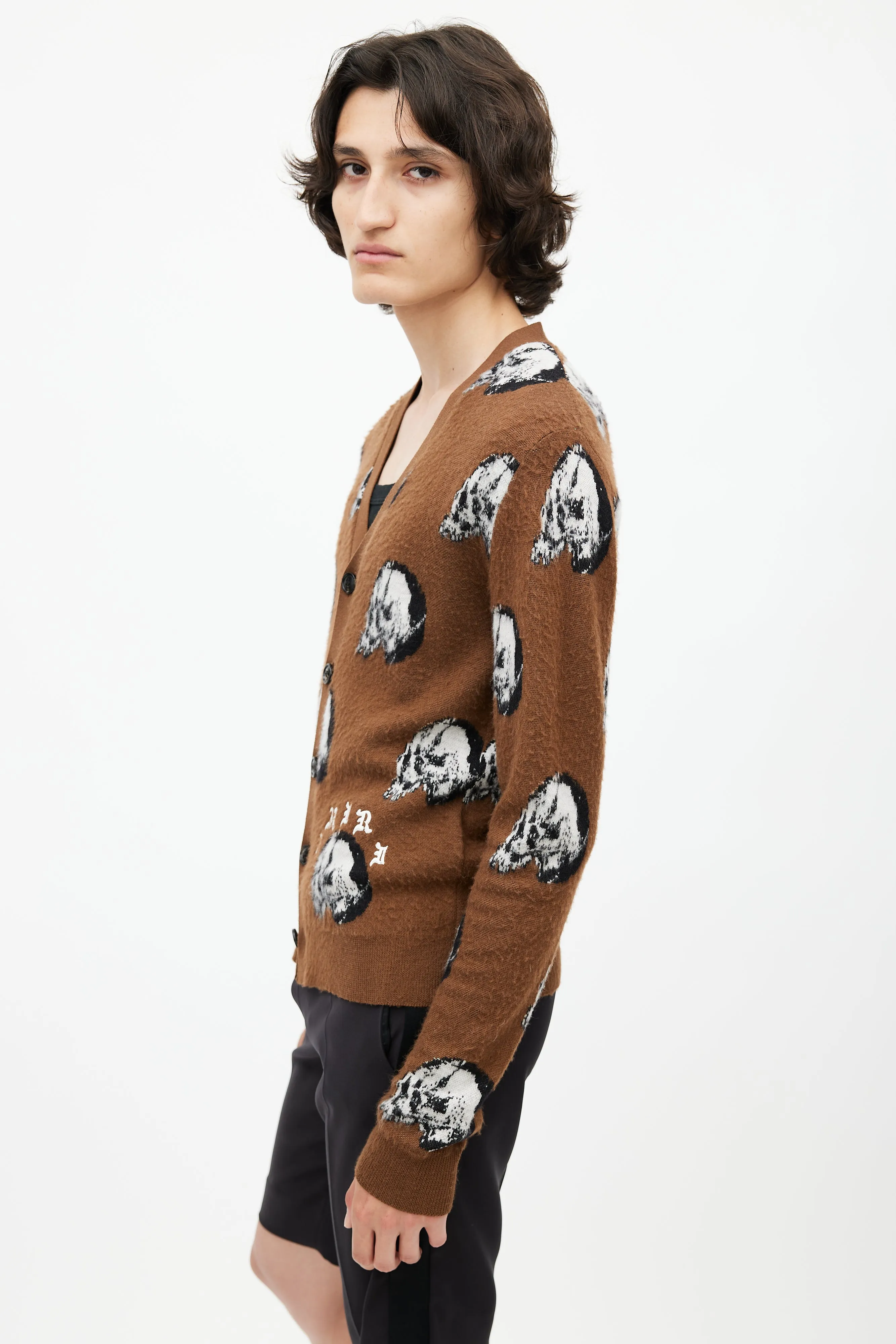 Brown & Multicolour Skull Wool Cardigan