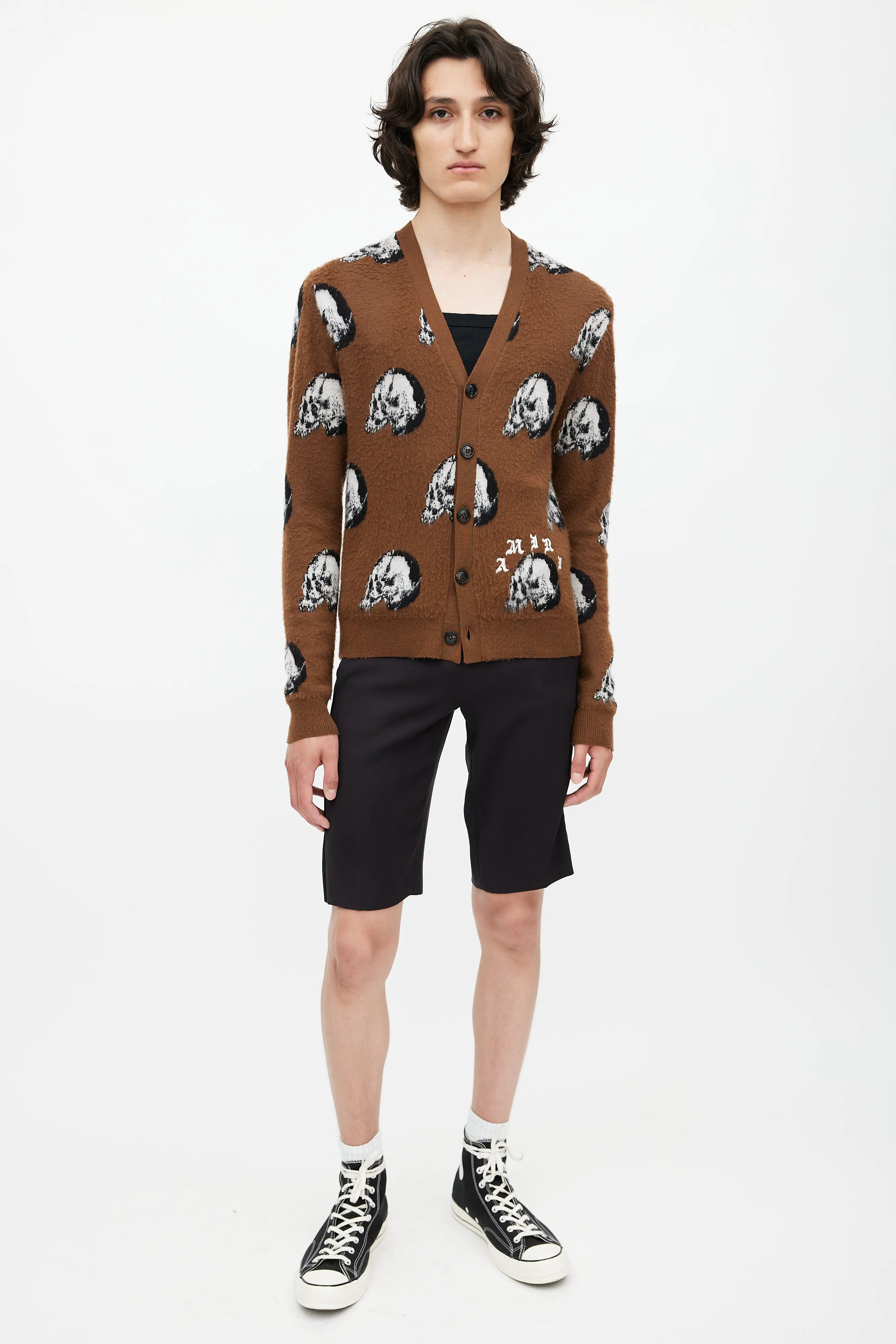Brown & Multicolour Skull Wool Cardigan