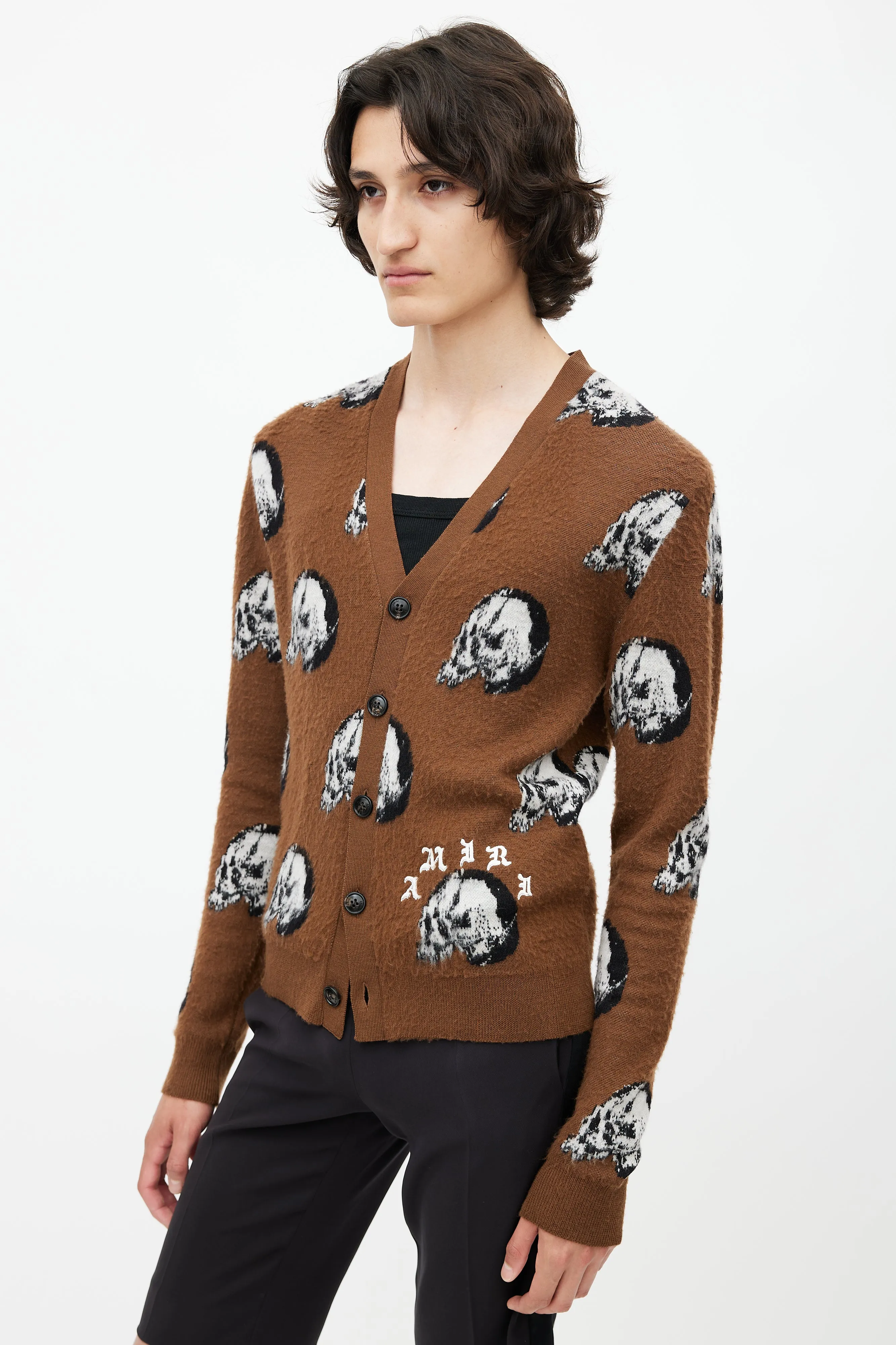 Brown & Multicolour Skull Wool Cardigan