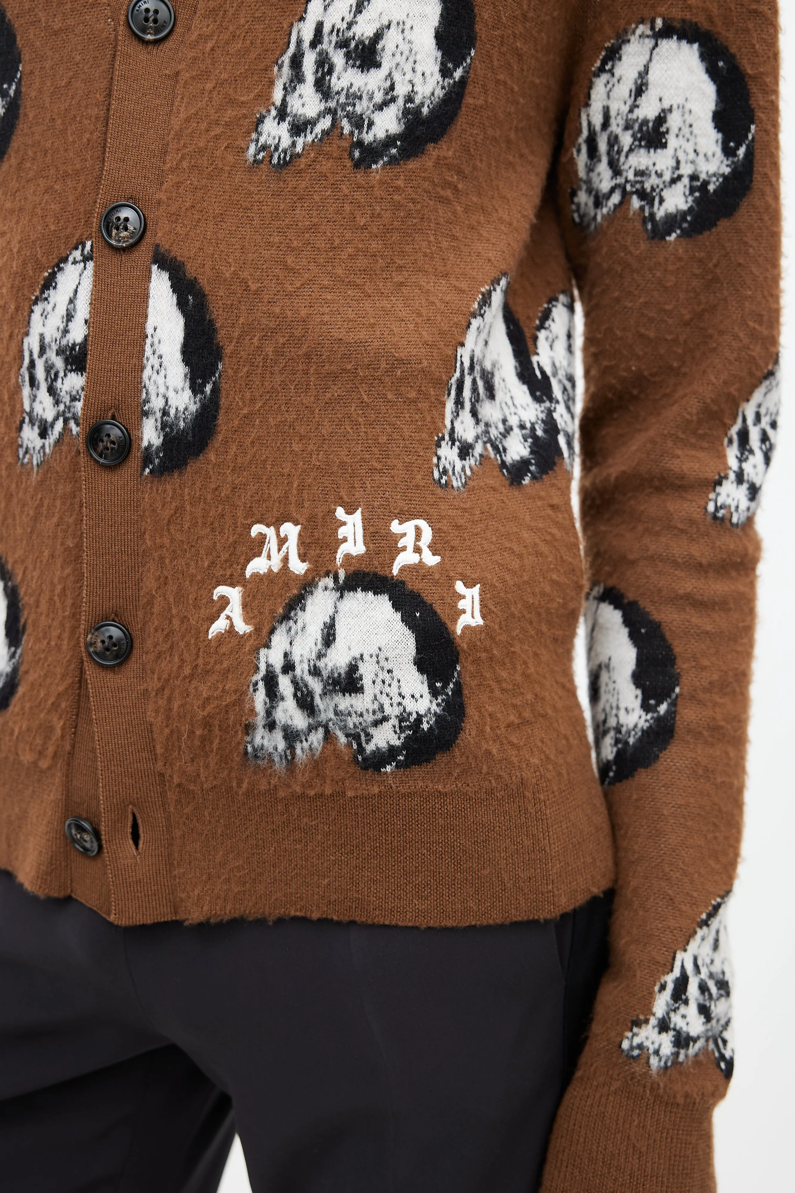 Brown & Multicolour Skull Wool Cardigan