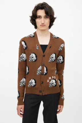 Brown & Multicolour Skull Wool Cardigan