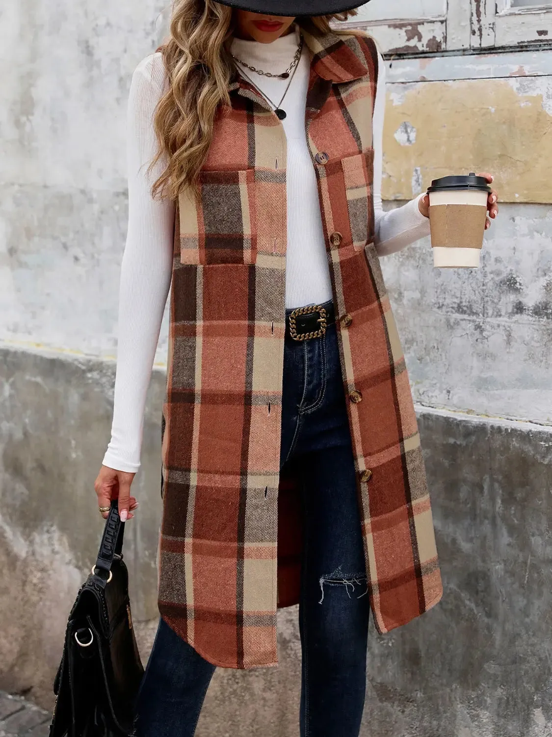 Button Up Plaid Vest