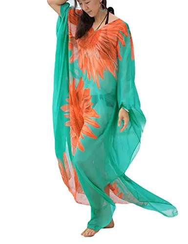 Flower Print Plus Size Beach Kaftan Dress: Side Split Cover Up