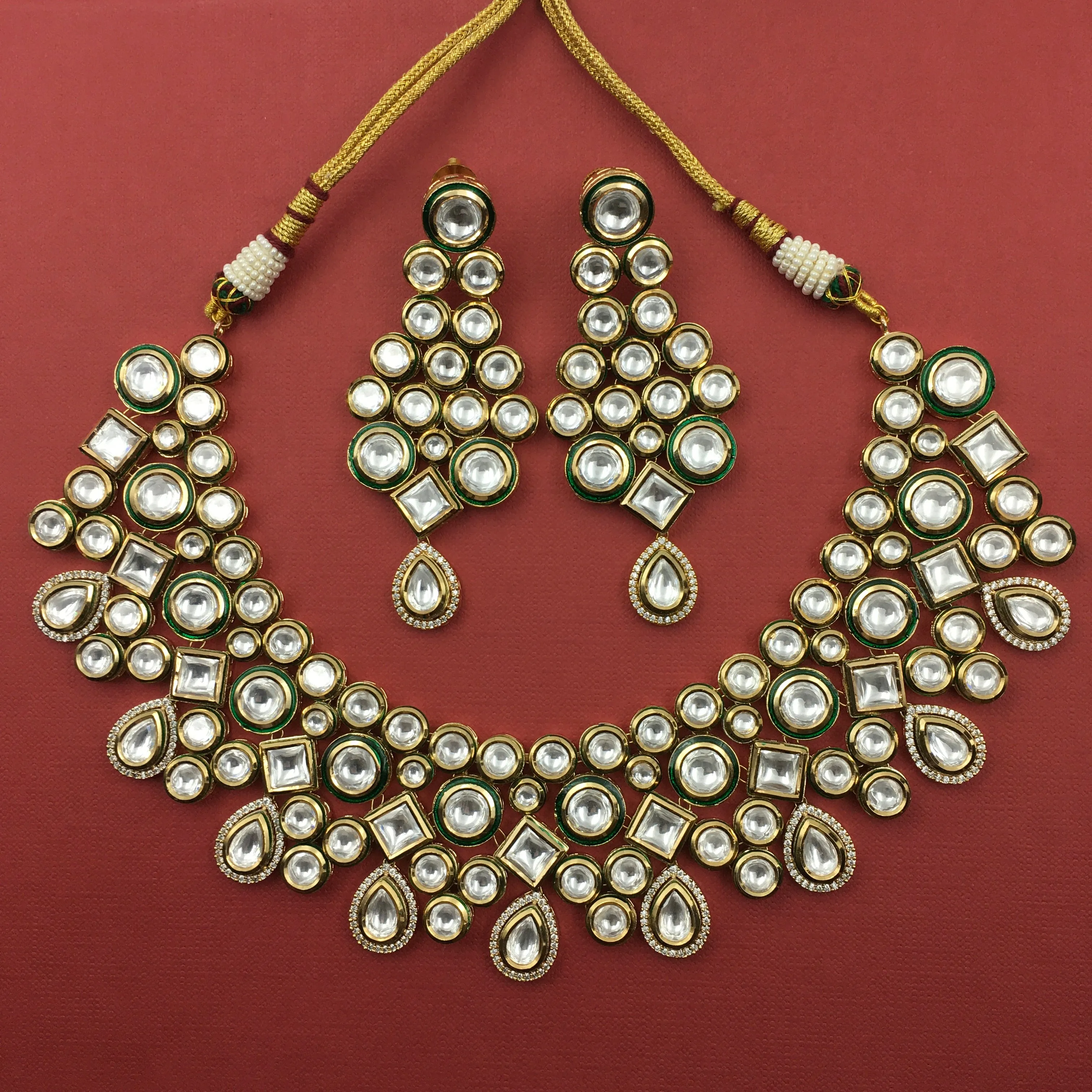 Heavy Ruby Kundan Necklace Set with Danglers