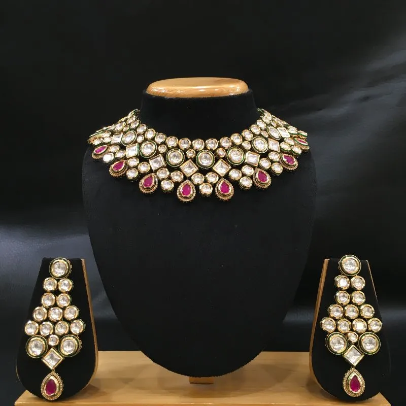 Heavy Ruby Kundan Necklace Set with Danglers