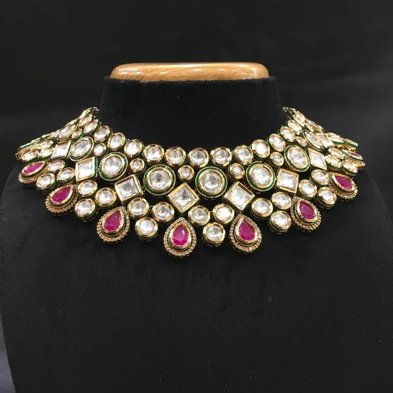 Heavy Ruby Kundan Necklace Set with Danglers