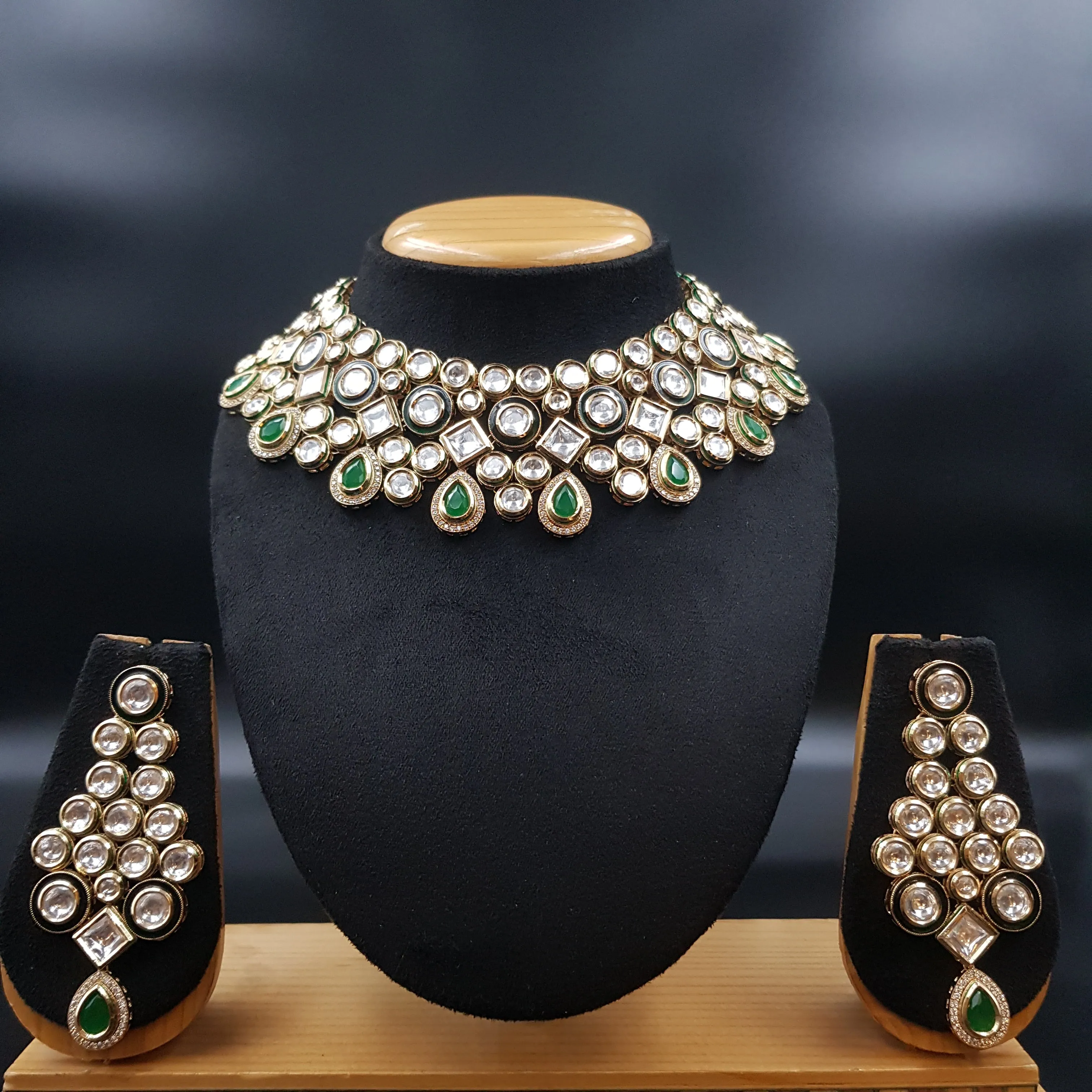 Heavy Ruby Kundan Necklace Set with Danglers
