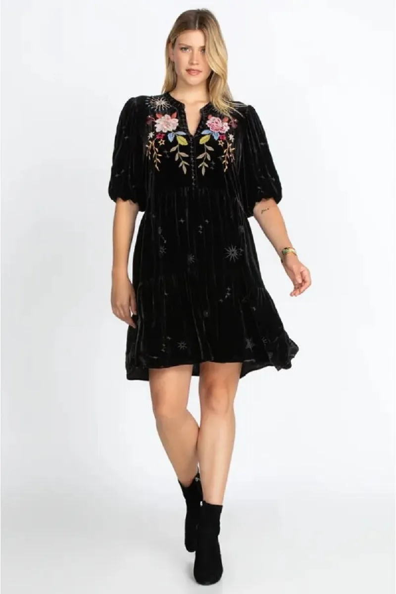 Johnny Was Floral Celestine Velvet Bishop Blouse Black Shirt Long Sleeve Top NEW