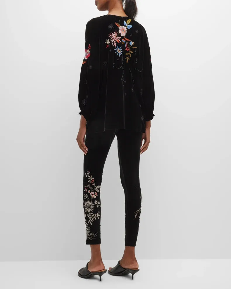 Johnny Was Floral Celestine Velvet Bishop Blouse Black Shirt Long Sleeve Top NEW