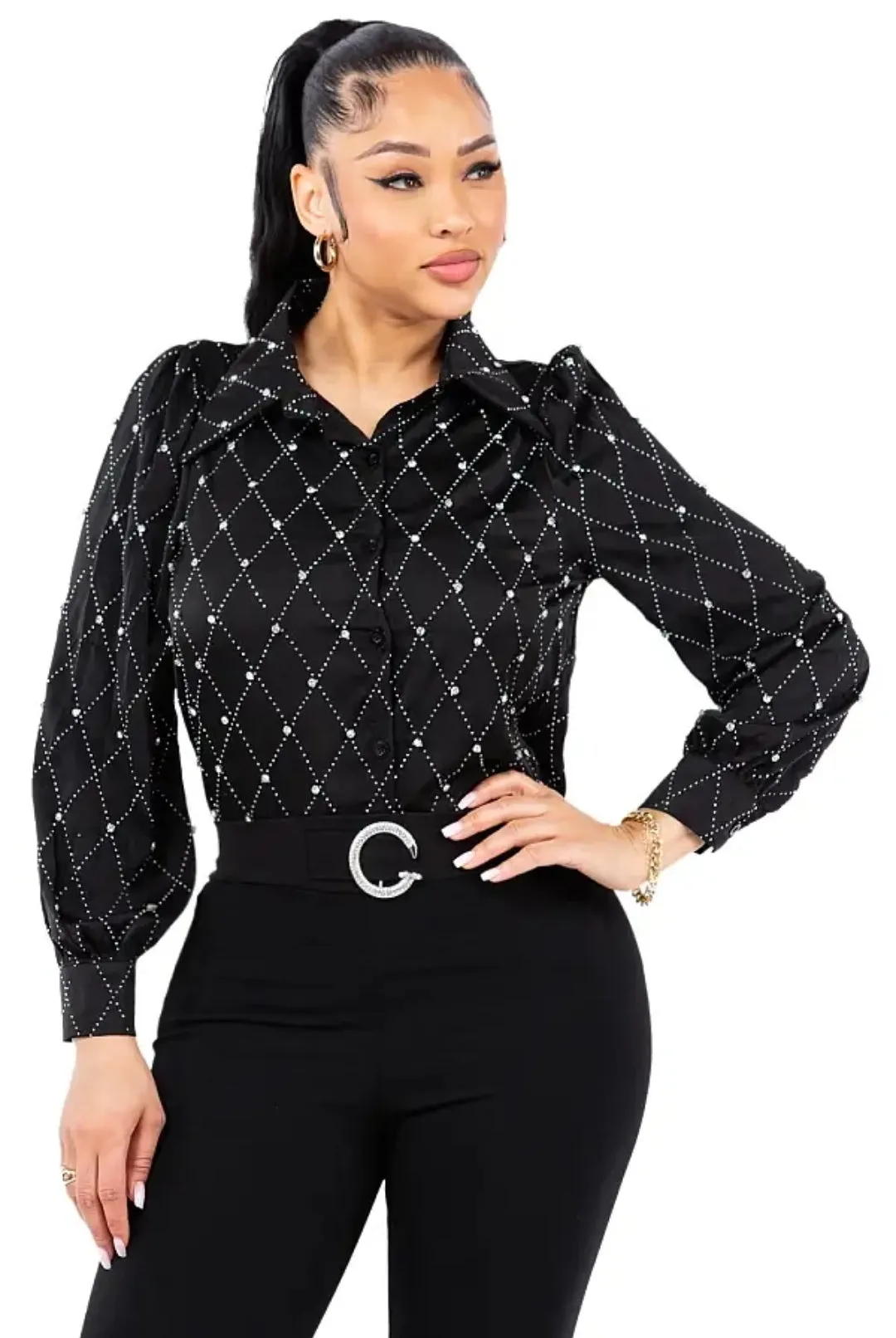 Marla Rhinestone Button-Up