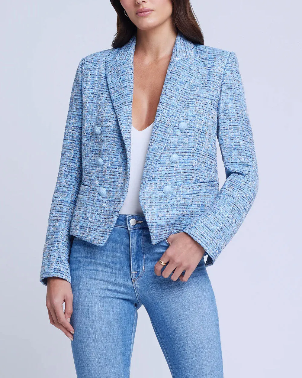 Multi Tweed Brooke Blazer with Fringe