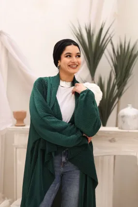 Pleated kimono in emerald green