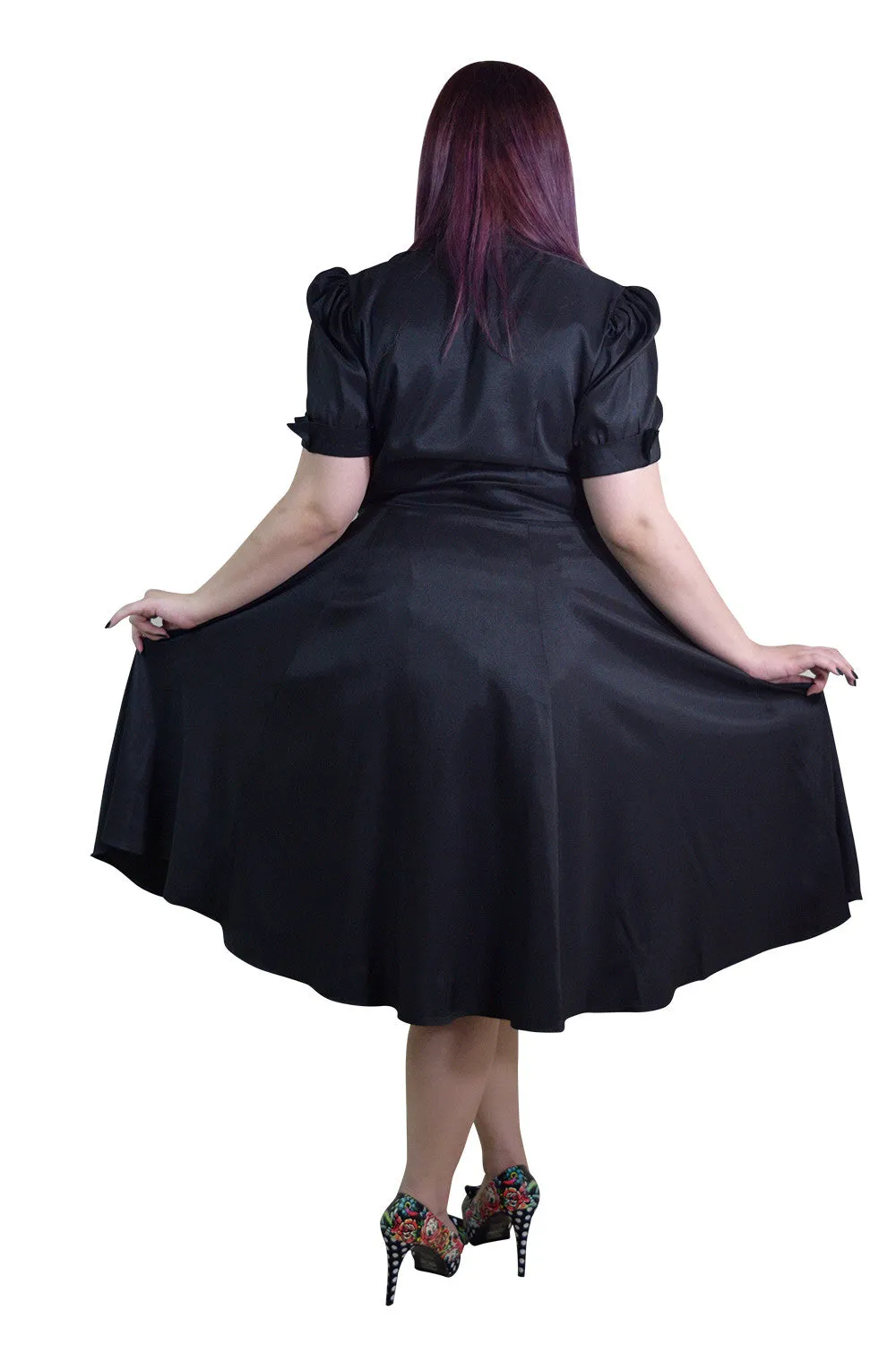 Plus Size Vintage 60's Queen of Hearts Two Tone Black and Burgundy Satin Dress