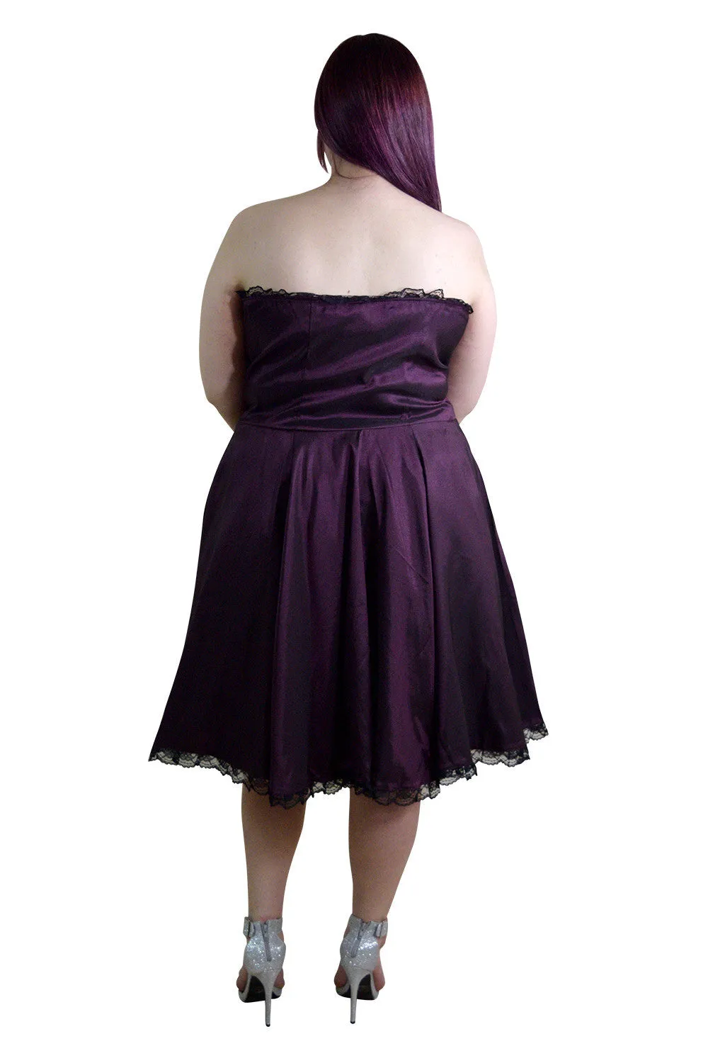 Plus Women Victorian Style Satin ribbon Strapless Purple Satin Corset Lace-up Dress