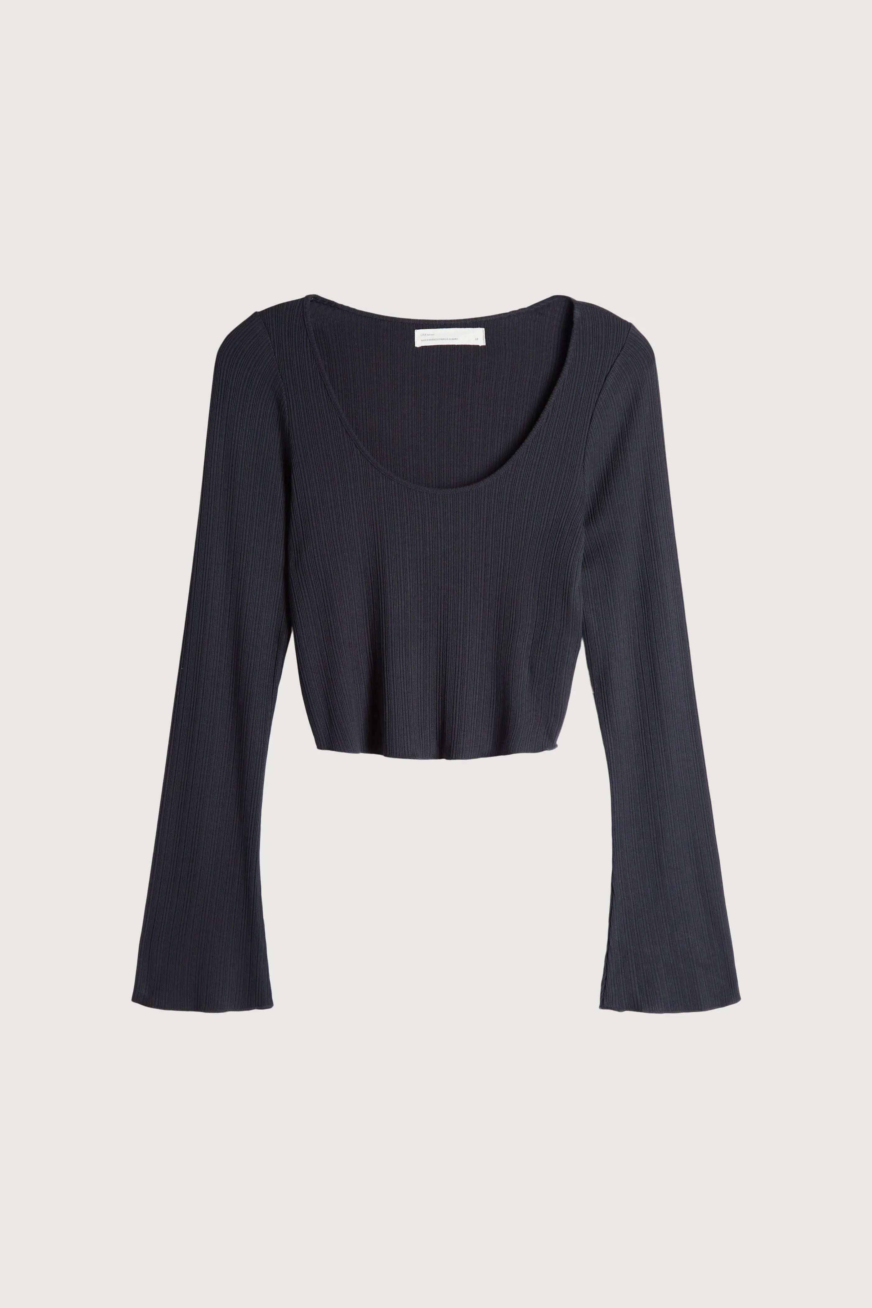 RIBBED ROUND NECK CROP LONG SLEEVE
