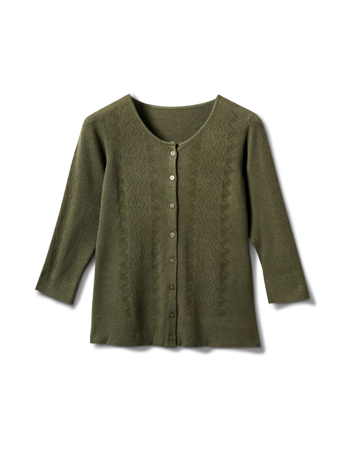 Roz & Ali Pointelle Button-Up Cardigan