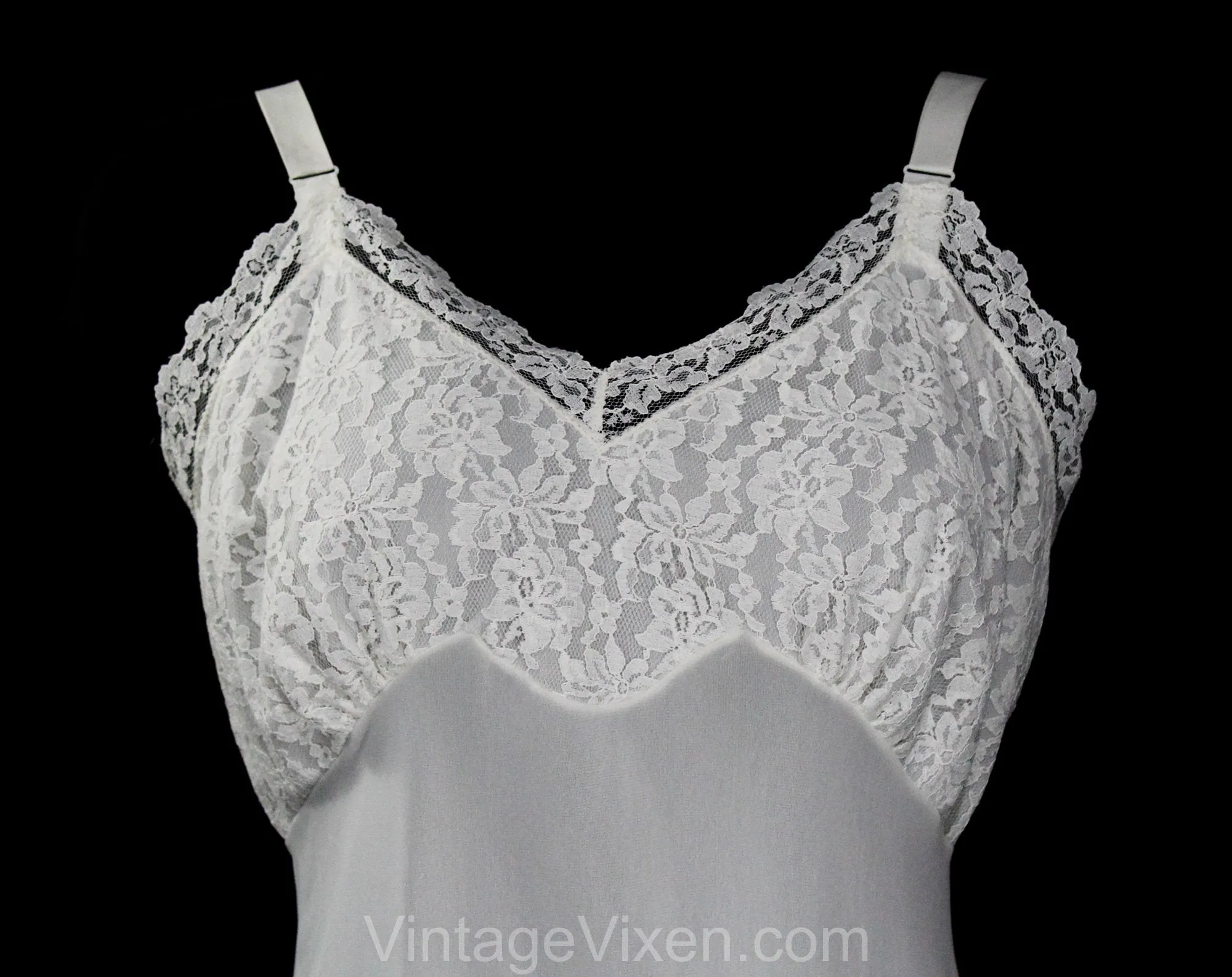 Size 10 1950s Slip - Pretty 50s White Full Slip with Lace Bust - 50s Spring Summer Pin-Up Lingerie - Adjustable Shoulder Straps - Bust 37.5