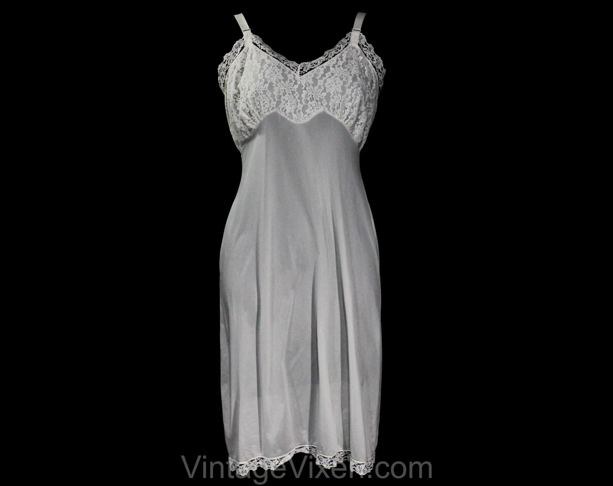 Size 10 1950s Slip - Pretty 50s White Full Slip with Lace Bust - 50s Spring Summer Pin-Up Lingerie - Adjustable Shoulder Straps - Bust 37.5