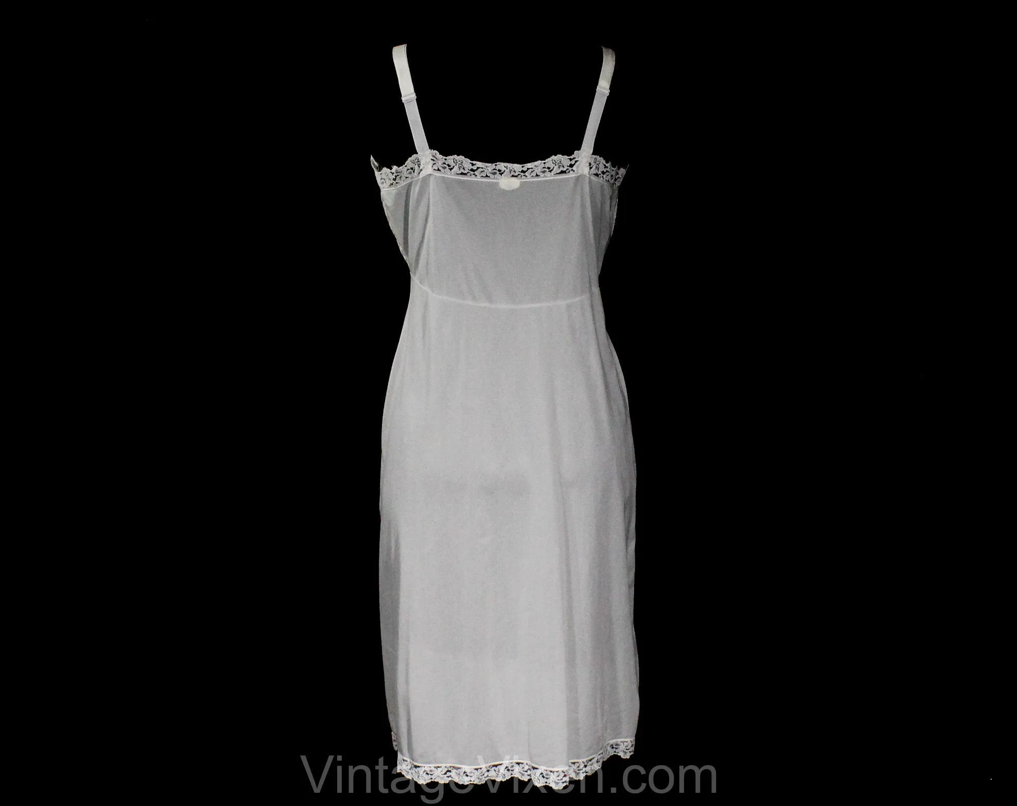Size 10 1950s Slip - Pretty 50s White Full Slip with Lace Bust - 50s Spring Summer Pin-Up Lingerie - Adjustable Shoulder Straps - Bust 37.5