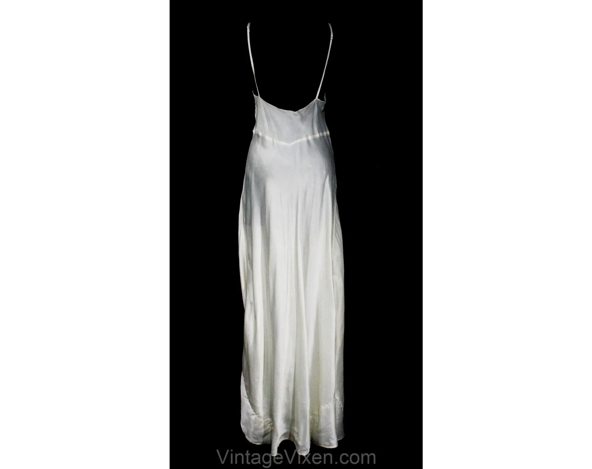 Size 4 White 1930s Full Slip - Seductive Bias Cut Satin - Authentic 30s Small Pin Up Girl Lingerie - Sexy 30's Long Negligee - Bust 32 33