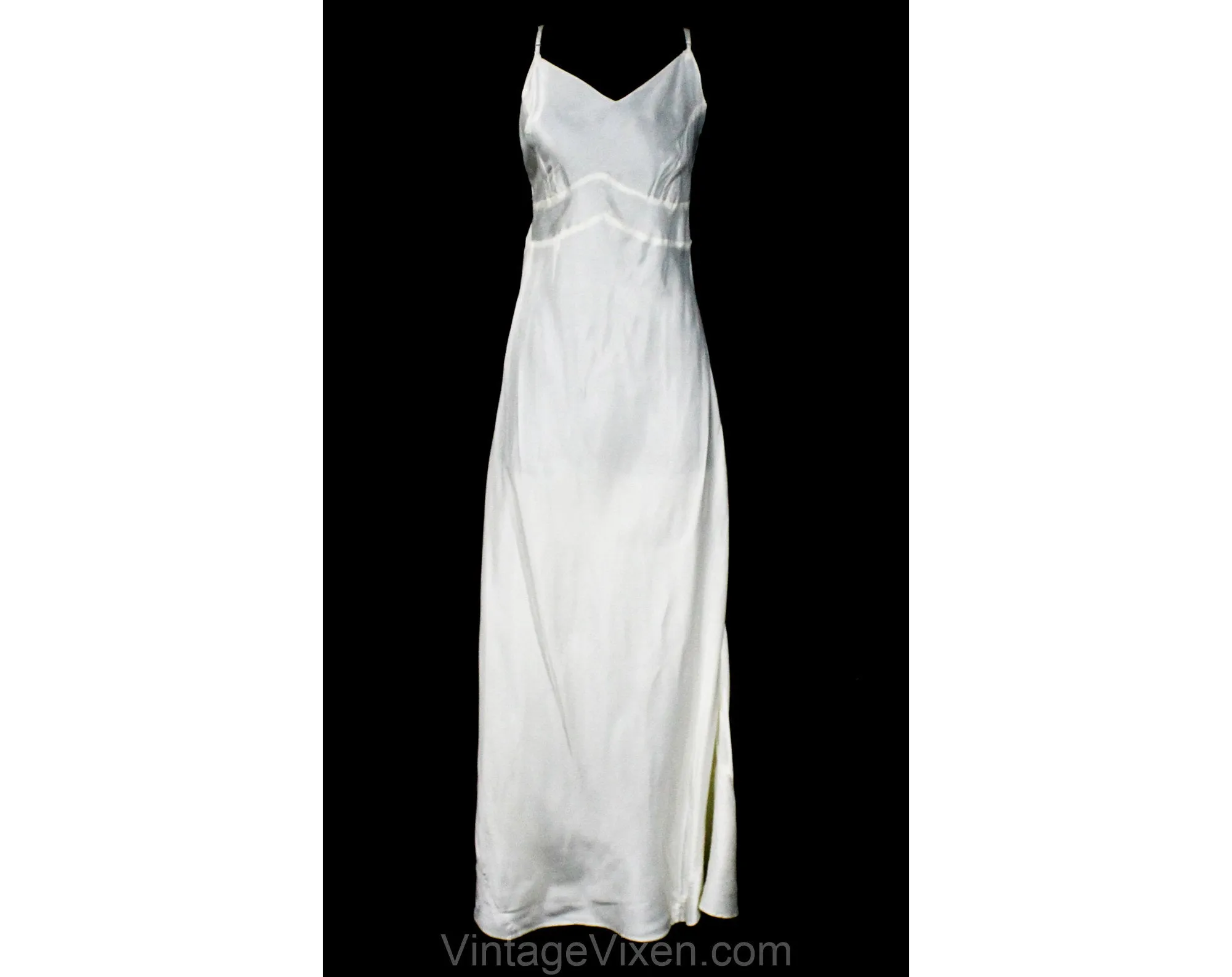 Size 4 White 1930s Full Slip - Seductive Bias Cut Satin - Authentic 30s Small Pin Up Girl Lingerie - Sexy 30's Long Negligee - Bust 32 33