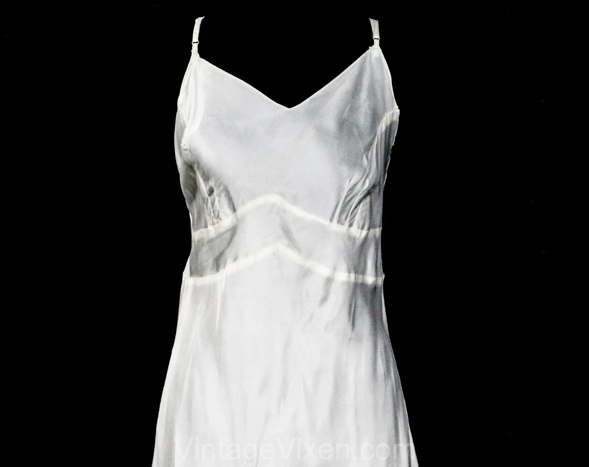 Size 4 White 1930s Full Slip - Seductive Bias Cut Satin - Authentic 30s Small Pin Up Girl Lingerie - Sexy 30's Long Negligee - Bust 32 33
