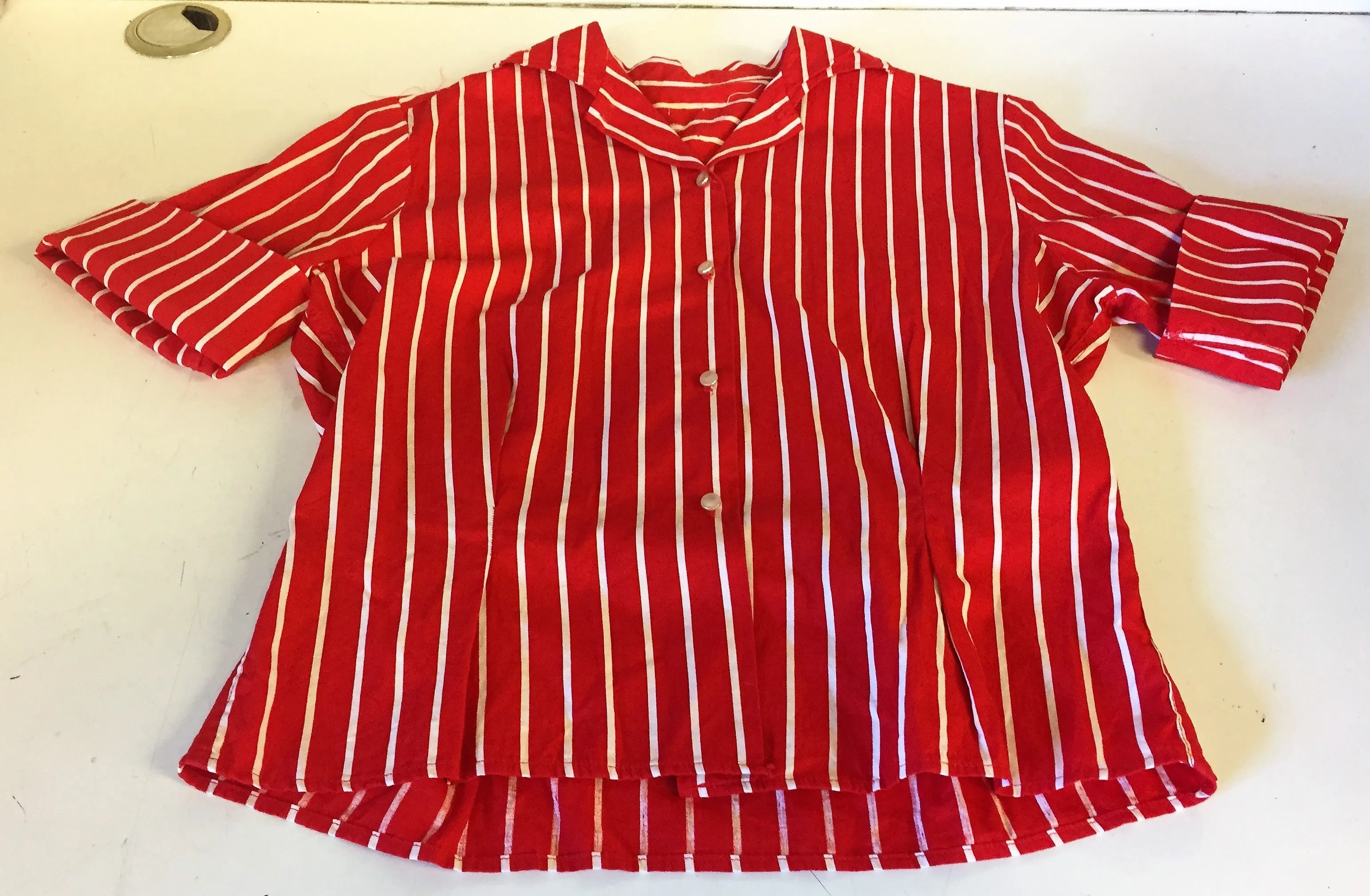 Vintage 1960's Red & White Strip Button Up Blouse Retro Fashion