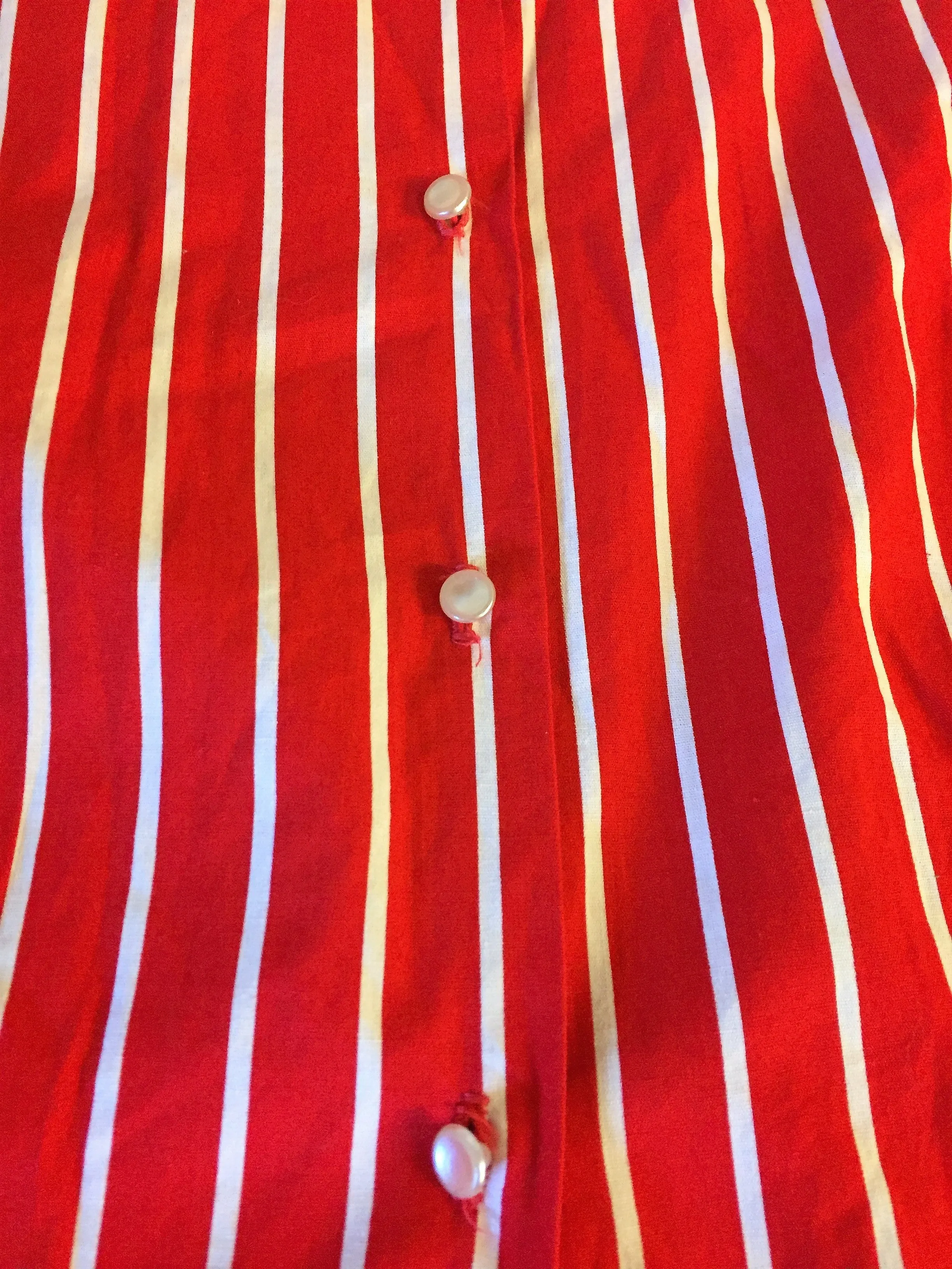 Vintage 1960's Red & White Strip Button Up Blouse Retro Fashion