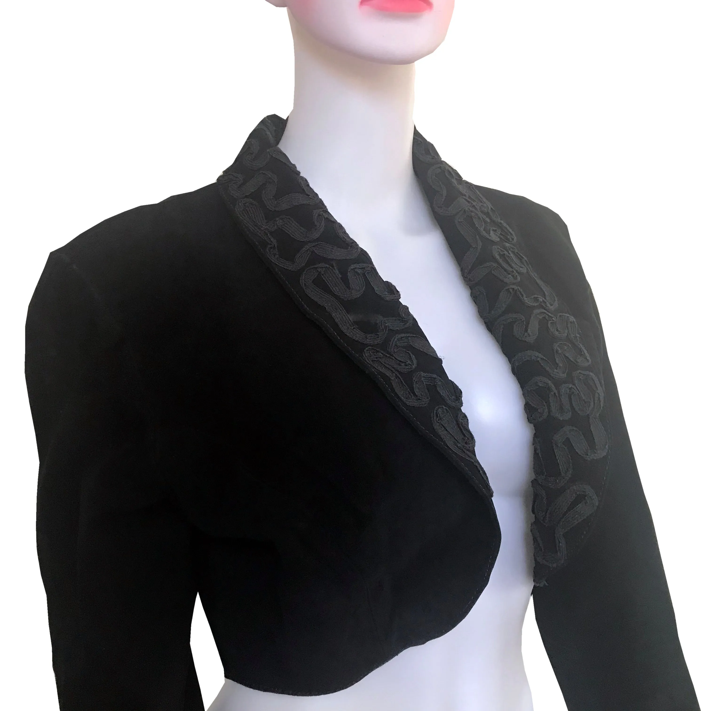 Vintage 1980s Black Suede Embroidered Bolero Jacket