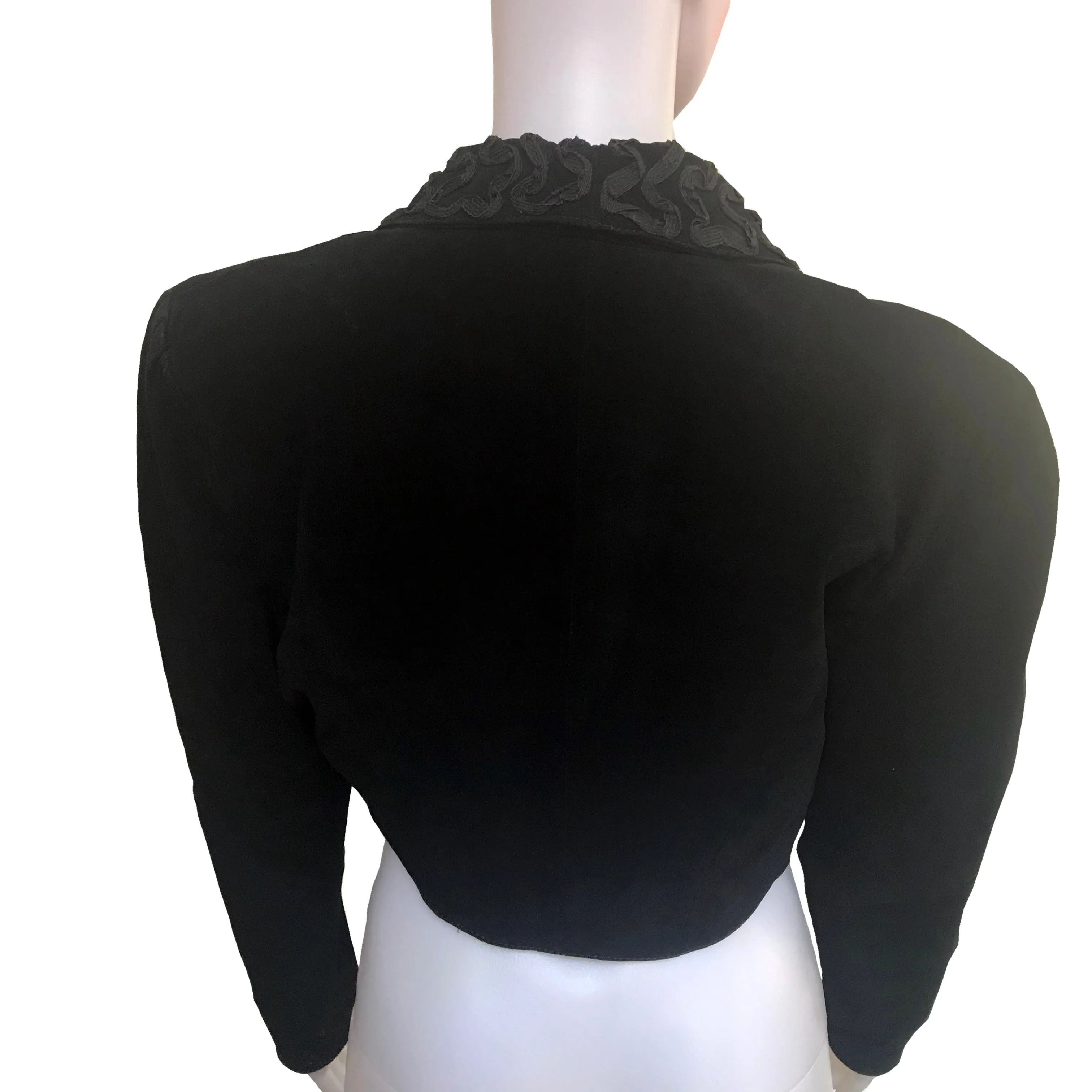 Vintage 1980s Black Suede Embroidered Bolero Jacket