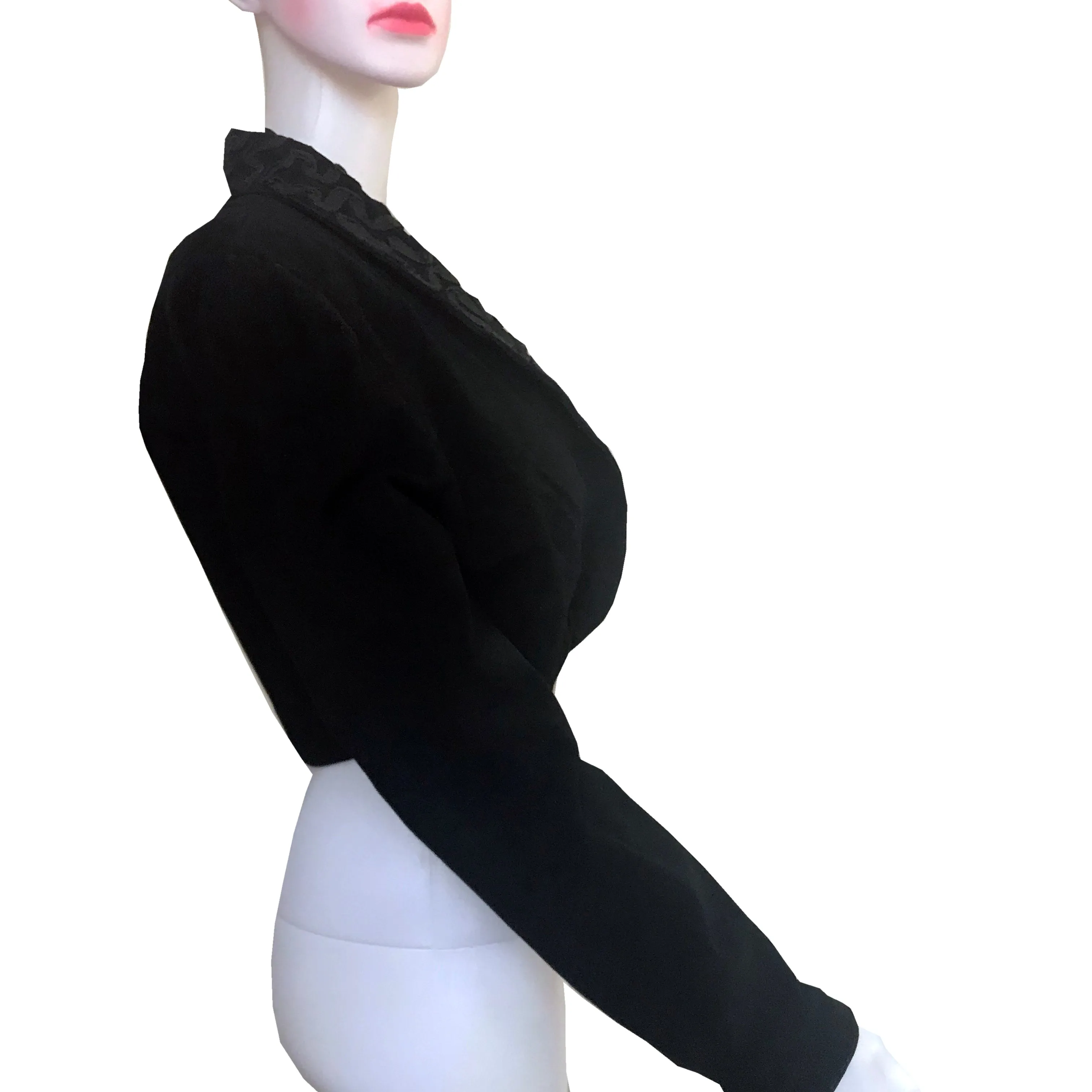 Vintage 1980s Black Suede Embroidered Bolero Jacket